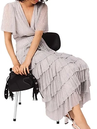 Metallic Ruffled Midi Dress