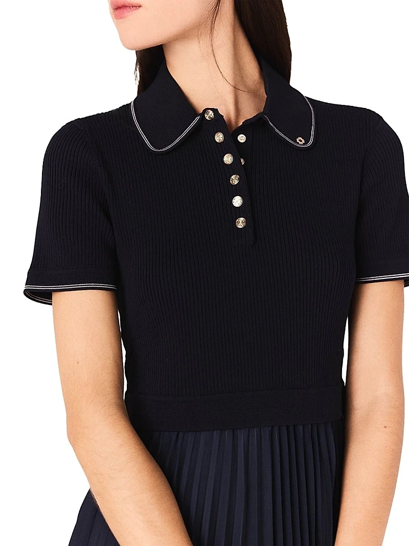 Short Pleated Polo Collar Dress