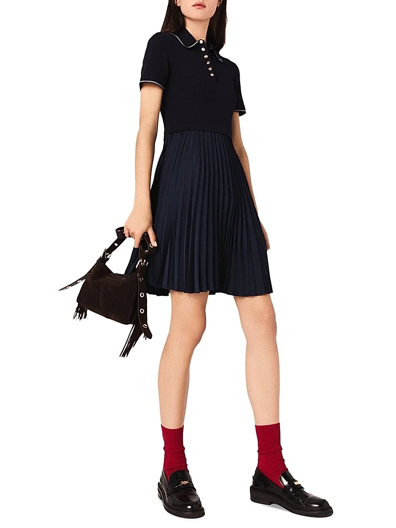 Short Pleated Polo Collar Dress