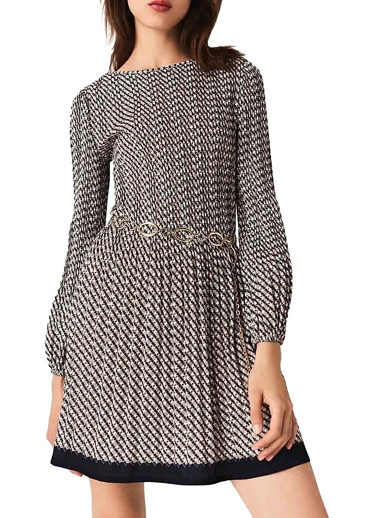 Patterned Pleated Dress
