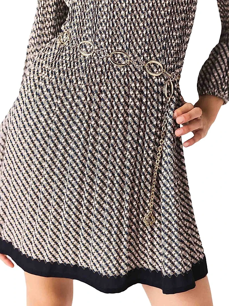 Patterned Pleated Dress