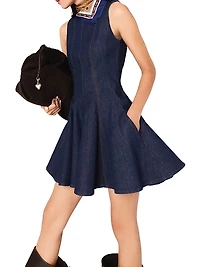 Short Denim Dress with Ruffles