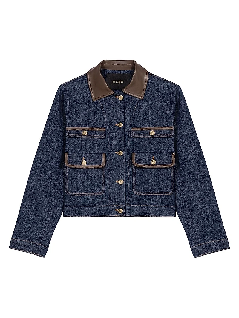 Denim Jacket with Faux Leather