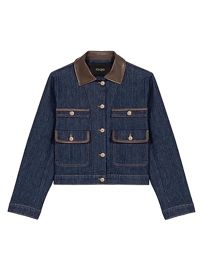 Denim Jacket with Faux Leather