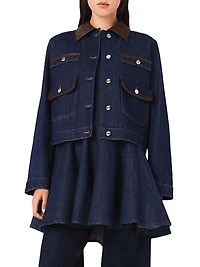 Denim Jacket with Faux Leather