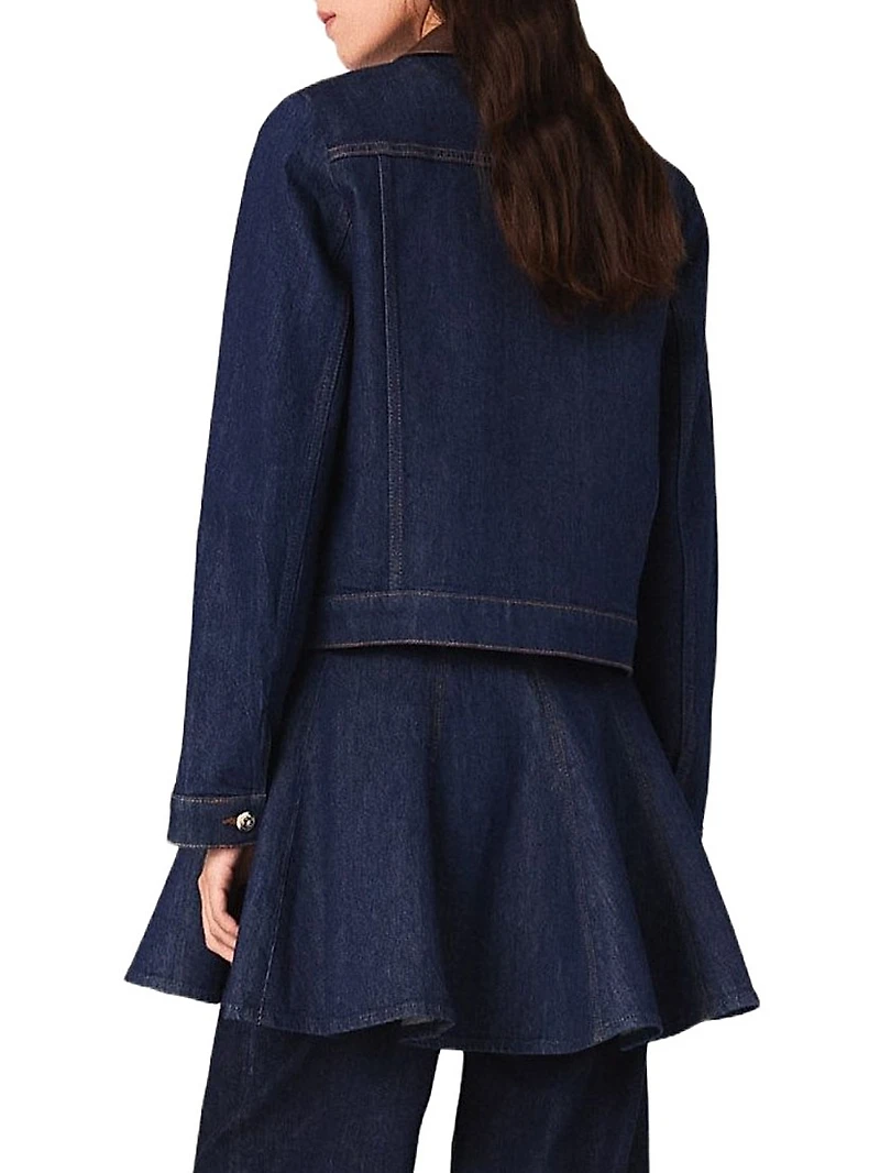 Denim Jacket with Faux Leather