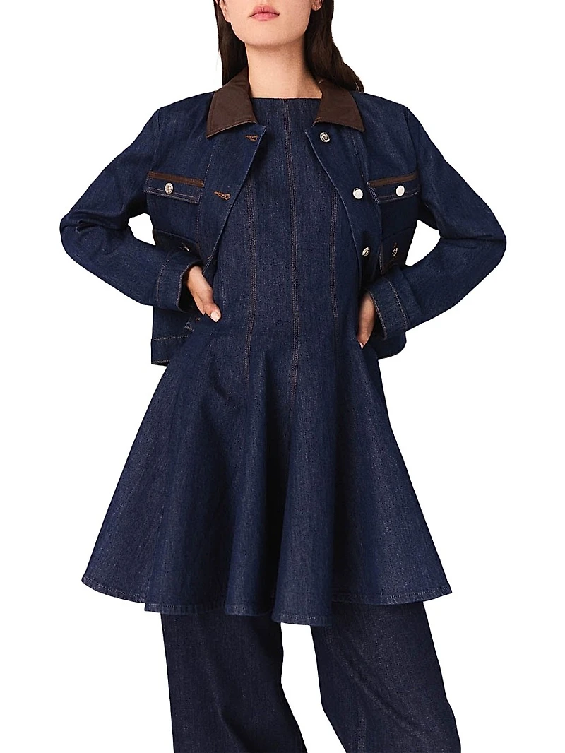 Denim Jacket with Faux Leather