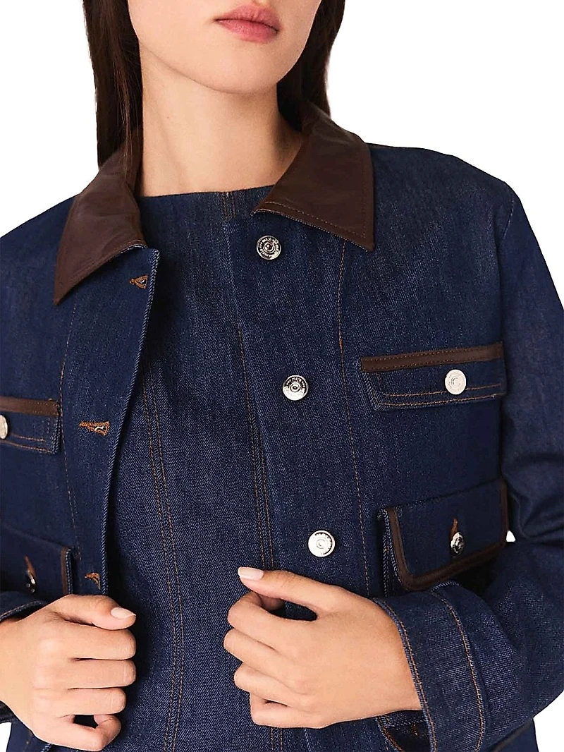 Denim Jacket with Faux Leather