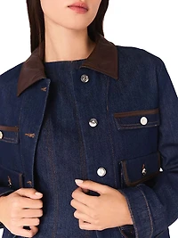 Denim Jacket with Faux Leather