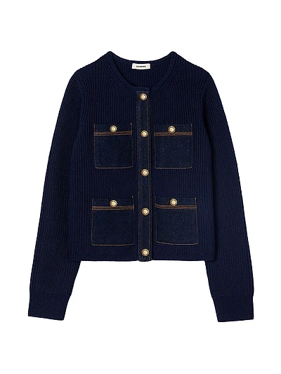 Cardigan with Denim Details