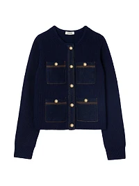 Cardigan with Denim Details