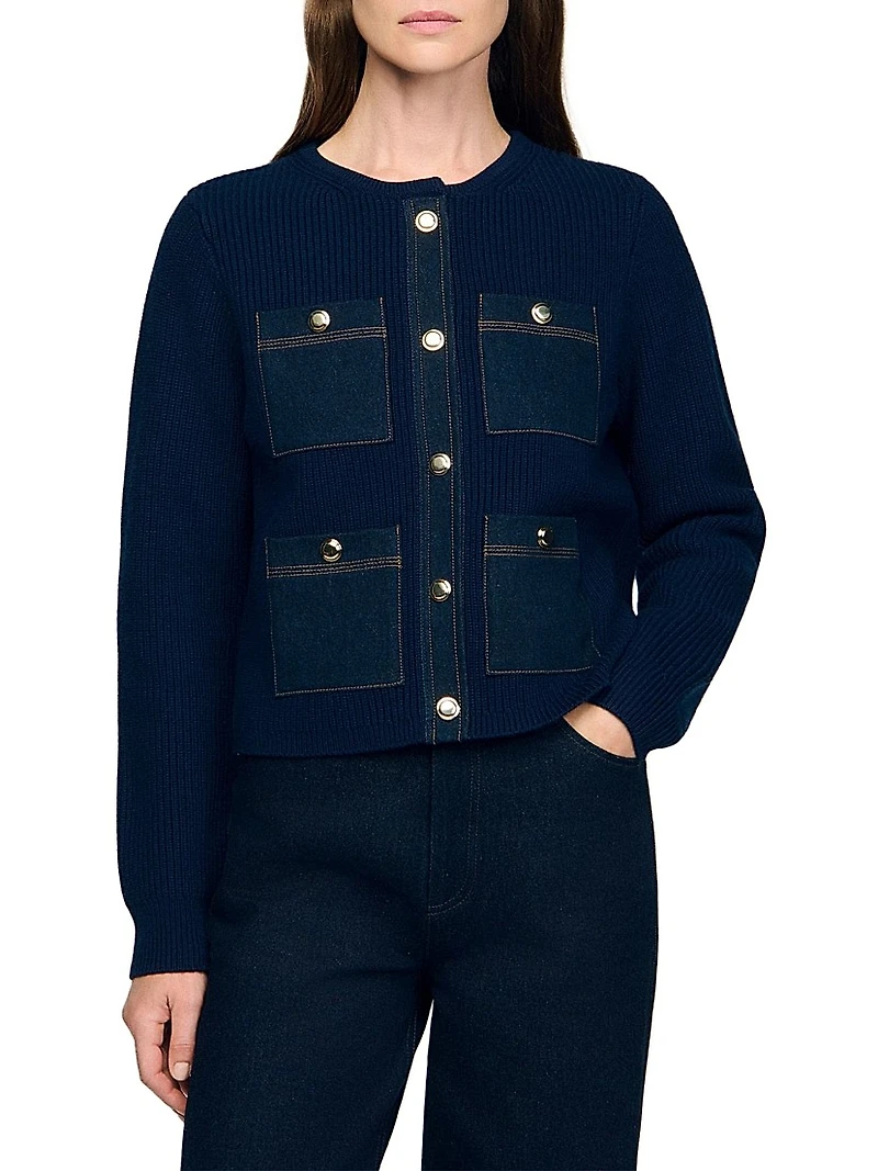 Cardigan with Denim Details