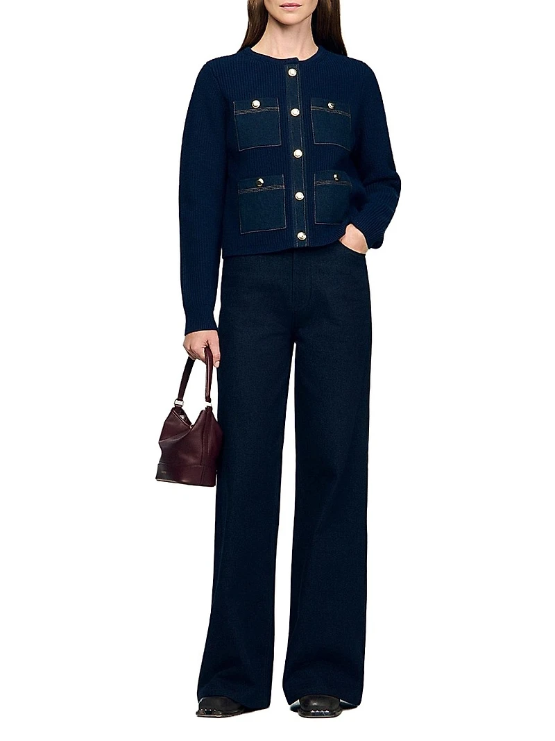 Cardigan with Denim Details