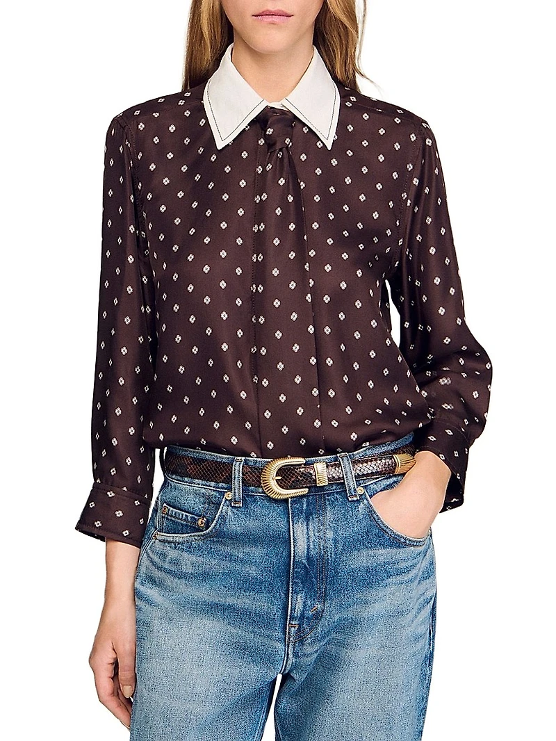 Flowy Tie Print Shirt