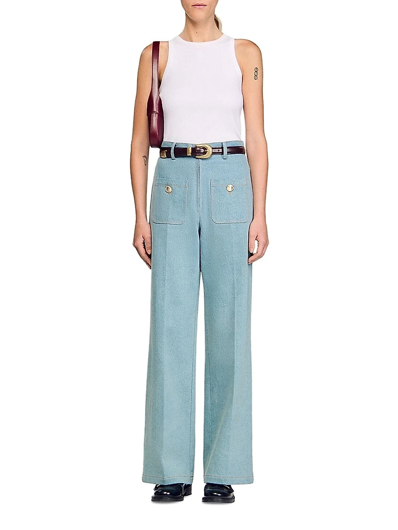 Faded High-Rise Wide-Leg Jeans
