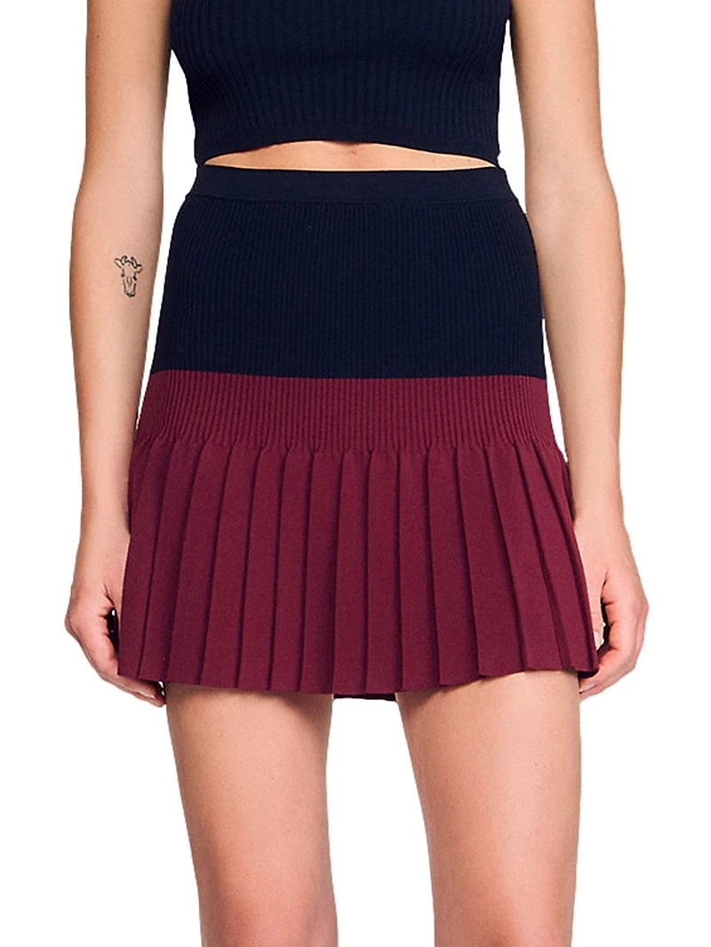 Mini Two Tone Pleated Skirt