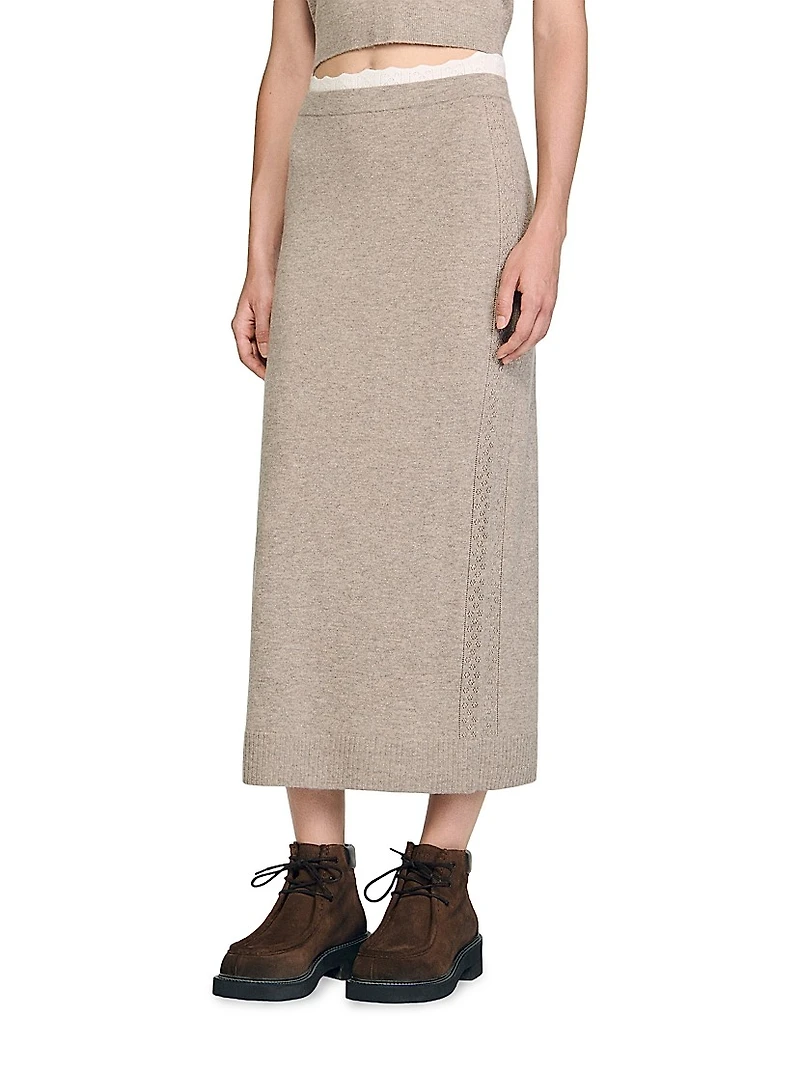 Long Two-Tone Knit Skirt
