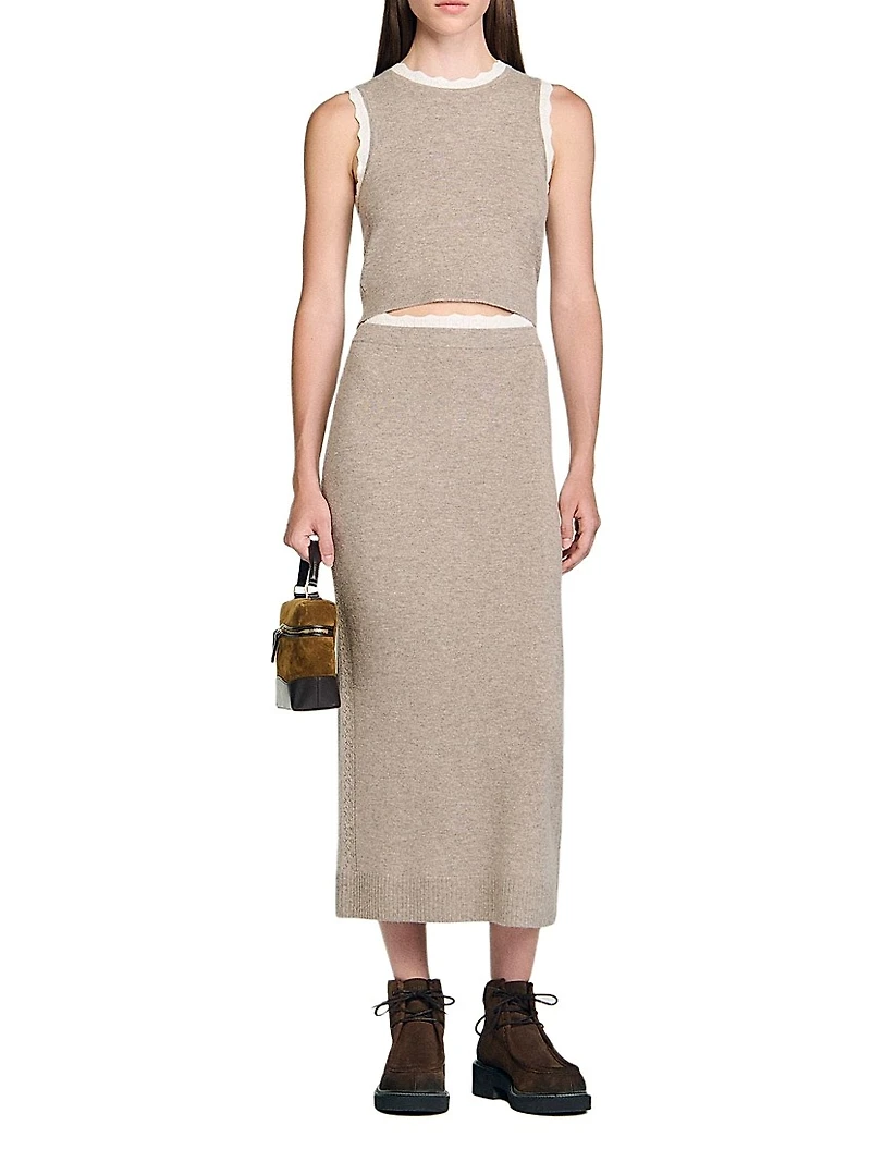 Long Two-Tone Knit Skirt