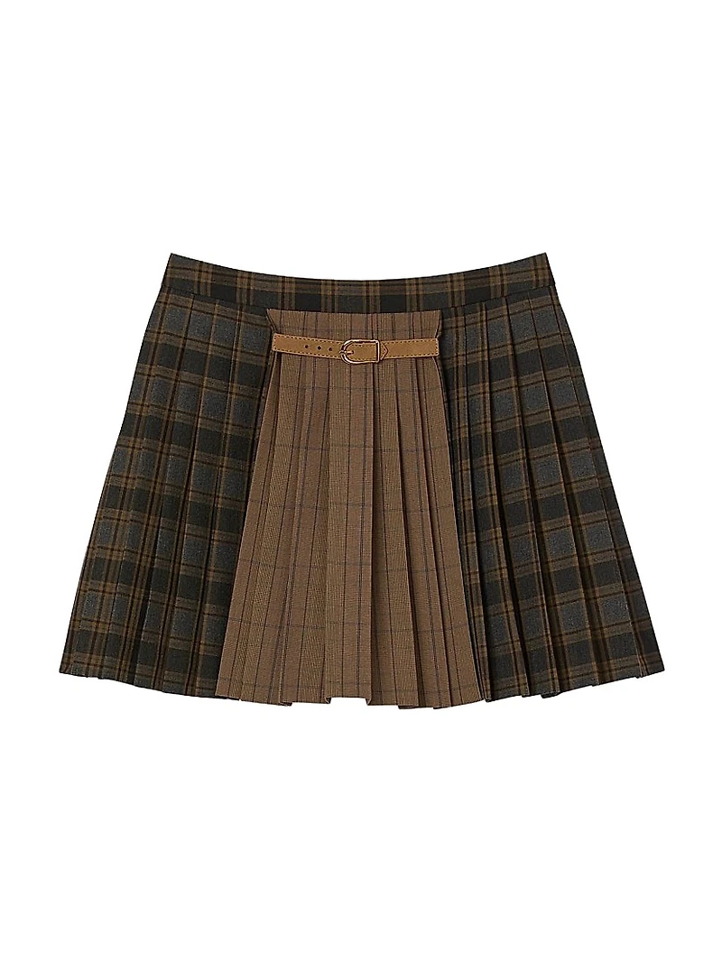 Short Checked Pleated Skirt