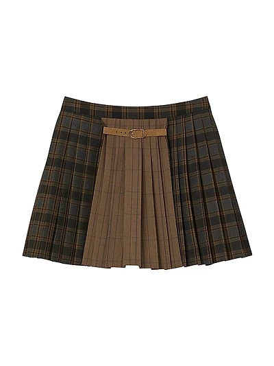 Short Checked Pleated Skirt