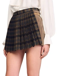 Short Checked Pleated Skirt