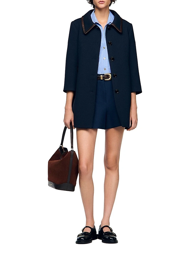 Coat with Leather Stripes