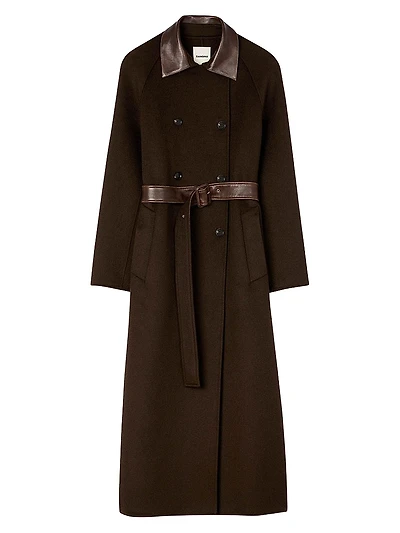 Long Wool and Leather Coat