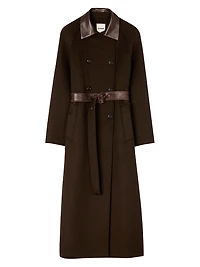 Long Wool and Leather Coat