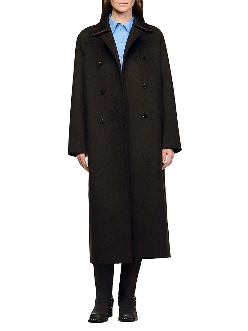 Long Wool and Leather Coat