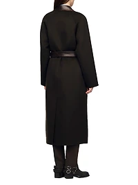 Long Wool and Leather Coat