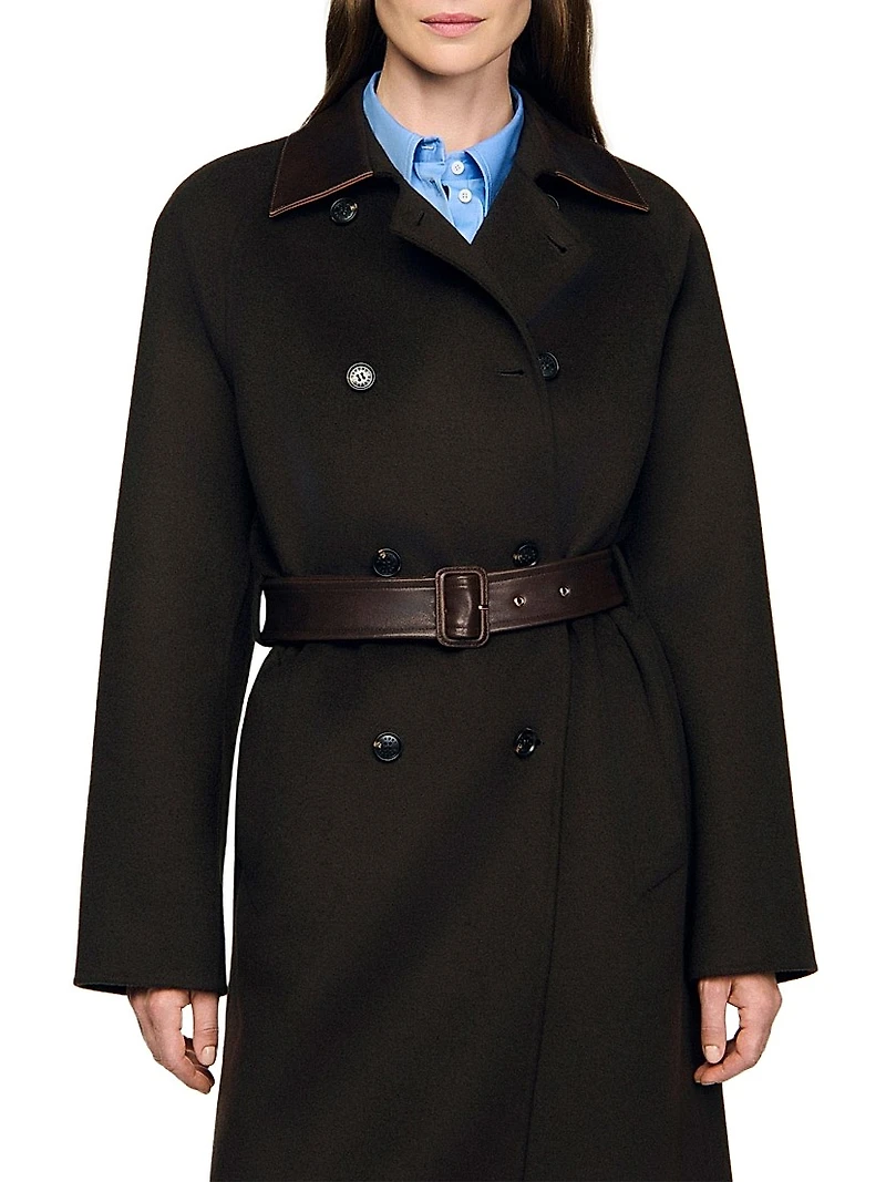 Long Wool and Leather Coat