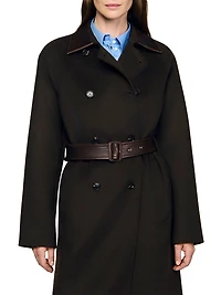 Long Wool and Leather Coat
