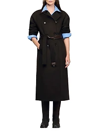 Long Wool and Leather Coat