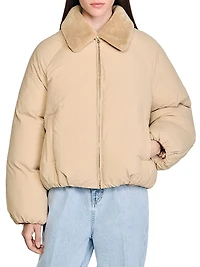 Puffer Jacket with Shearling Collar