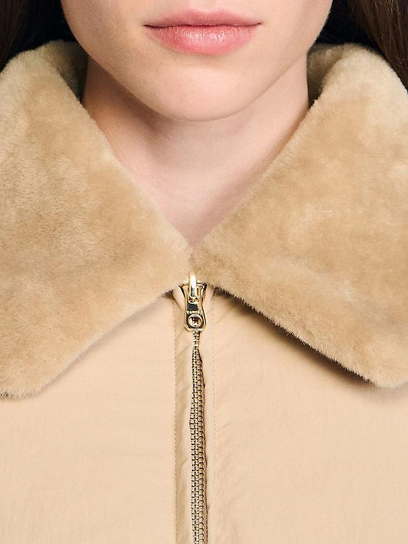 Puffer Jacket with Shearling Collar