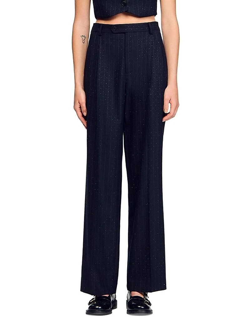 Rhinestone Striped Trousers