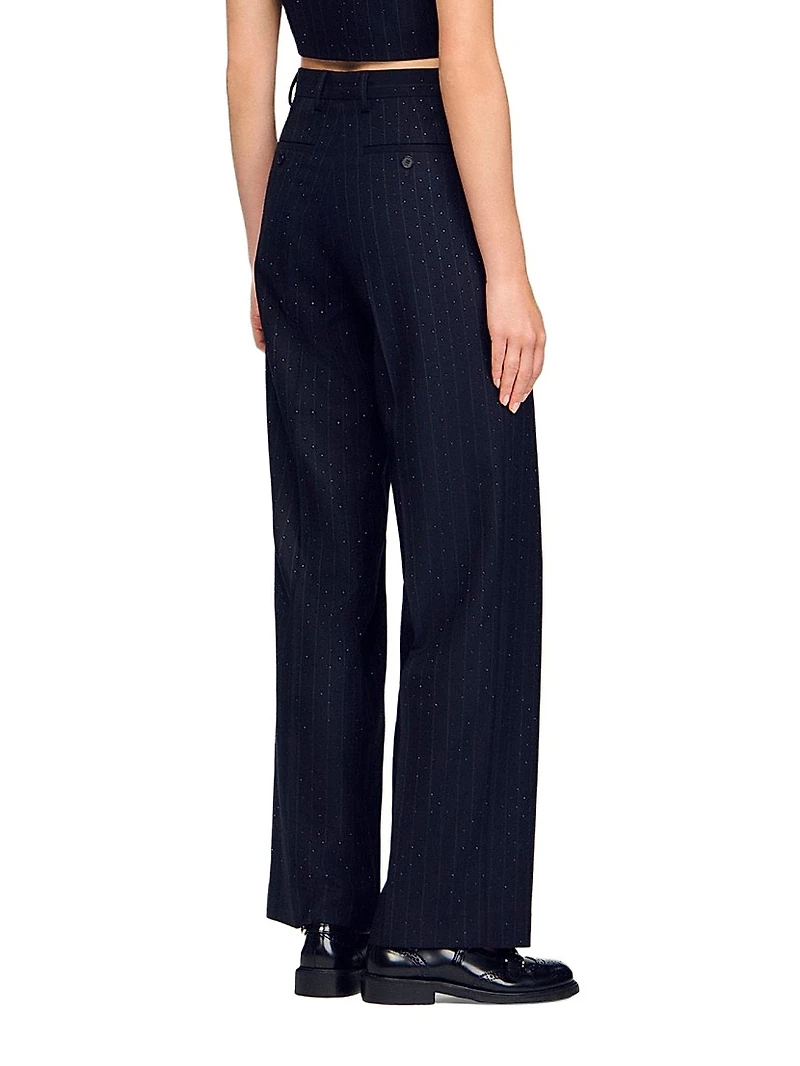 Rhinestone Striped Trousers