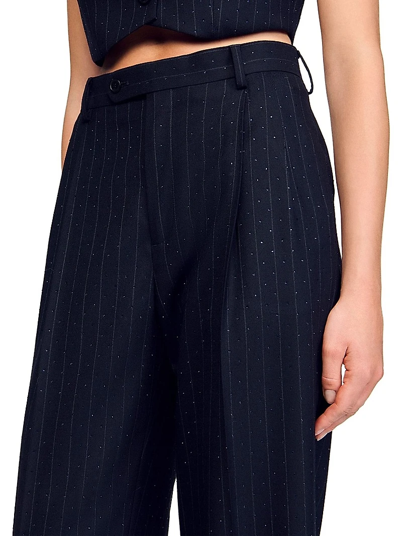 Rhinestone Striped Trousers