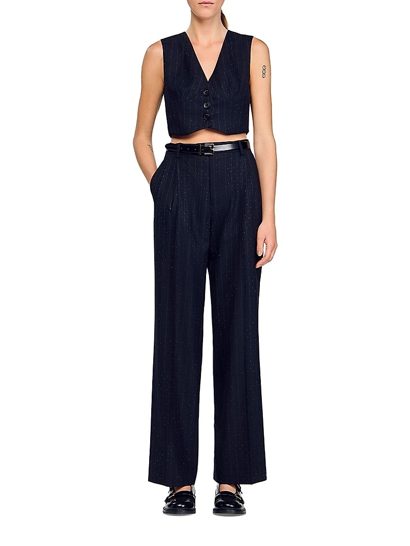 Rhinestone Striped Trousers