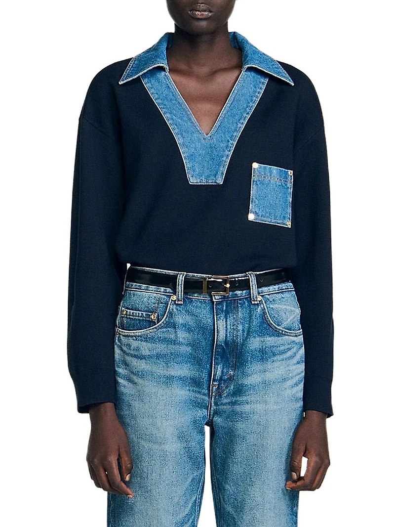 Sweater with Denim Details