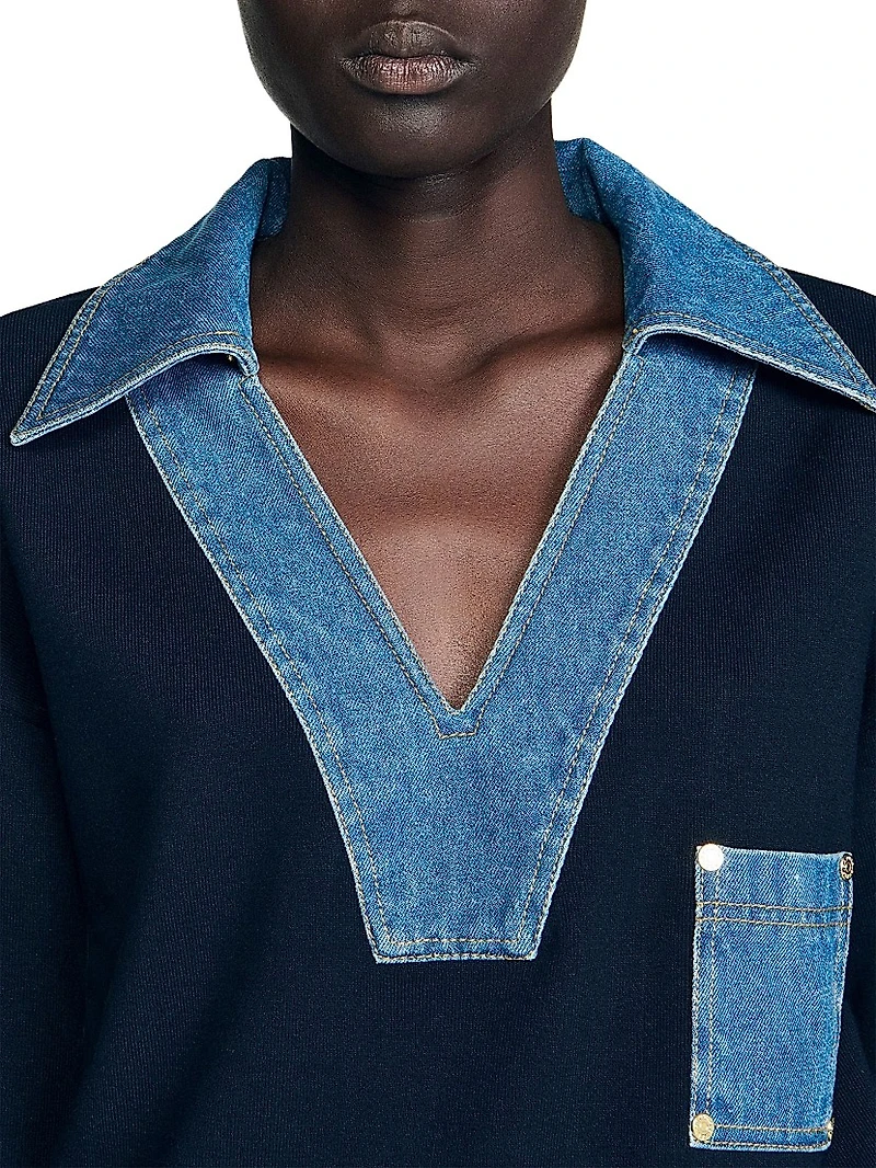 Sweater with Denim Details