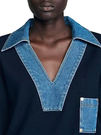 Sweater with Denim Details