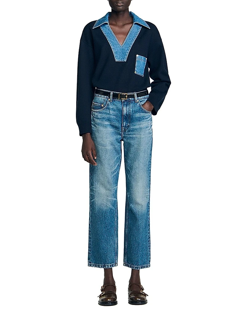 Sweater with Denim Details