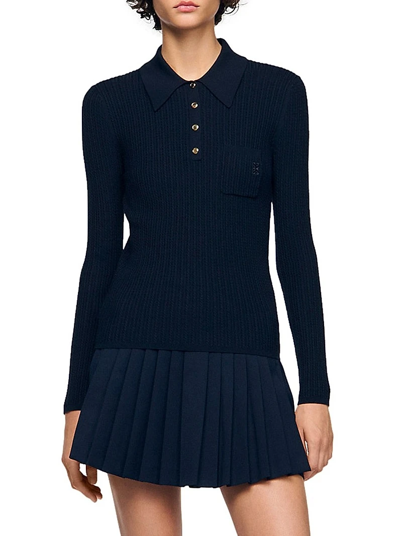 Cable Knit Polo Sweater