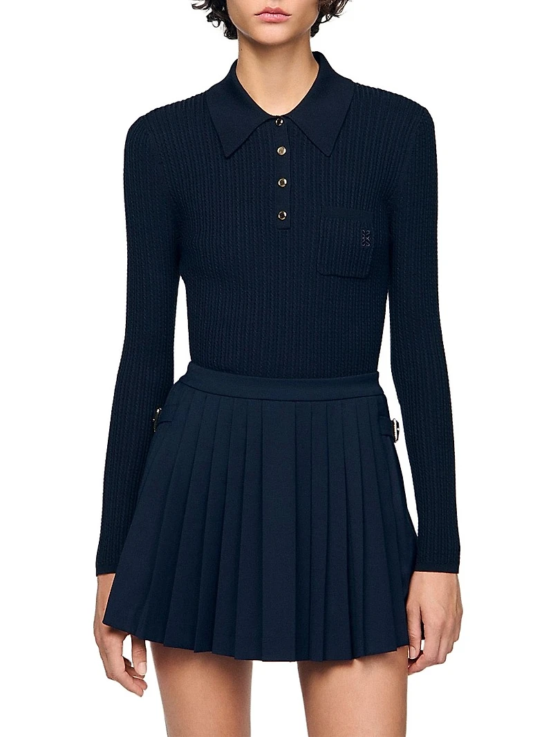 Cable Knit Polo Sweater