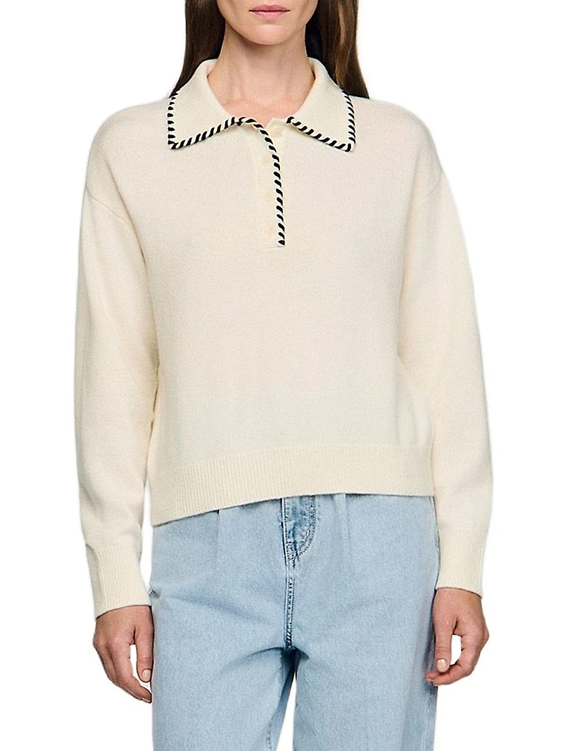 Contrast Poloneck Knit Sweater