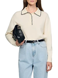 Contrast Poloneck Knit Sweater