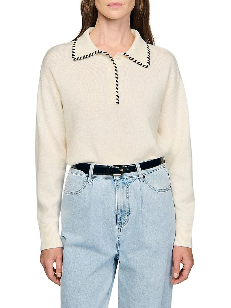 Contrast Poloneck Knit Sweater