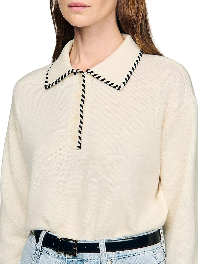 Contrast Poloneck Knit Sweater