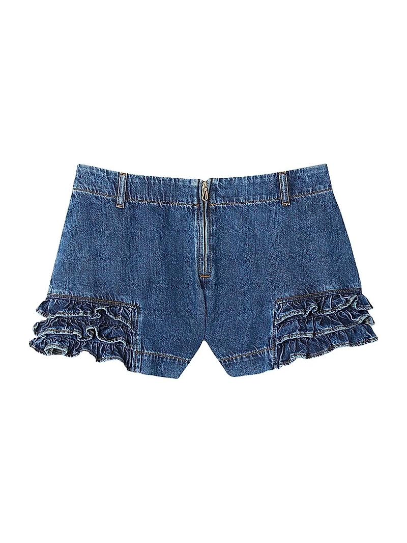 Ruffled Denim Shorts